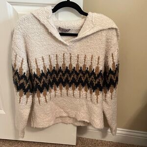 J. Crew Women's Cozy Cream and Black Chevron Sweater